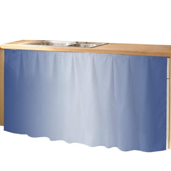 Ombre Cabinet Curtains Navy Blue Gradient Sink Skirt Privacy Short Cabinet Curtain for Kitchen Bathroom Self Adhesive Waterproof Under Sink Curtain 32" W x 55" L
