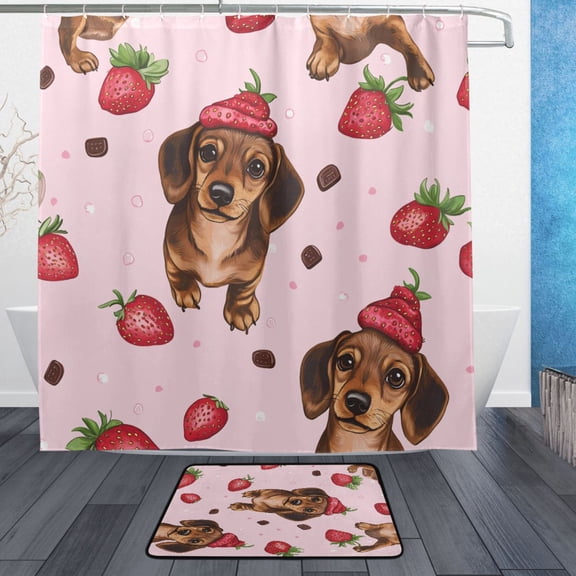 BZSMCE Shower Curtain and Bath Accessory Set,Berry Sweet Pup Pattern