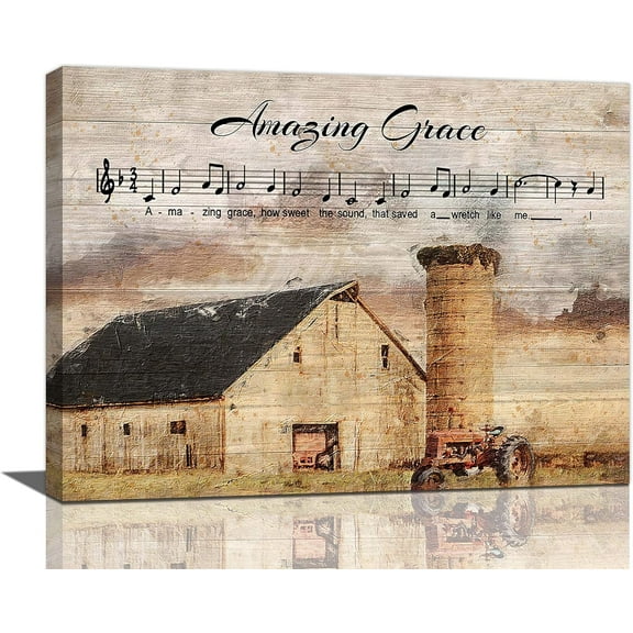 Western Old Barn Wall Art Farmhouse Country Amazing Grace Barn Pictures Wall Decor Canvas Print Western Landscape Painting Framed Home Artwork For Bathroom Kitchen Bedroom Office 16"x12"