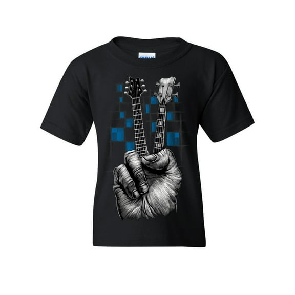 Tee Hunt Don't Fret Guitar Youth T-Shirt Rock & Roll Musician Peace Sign Music Kids Tee