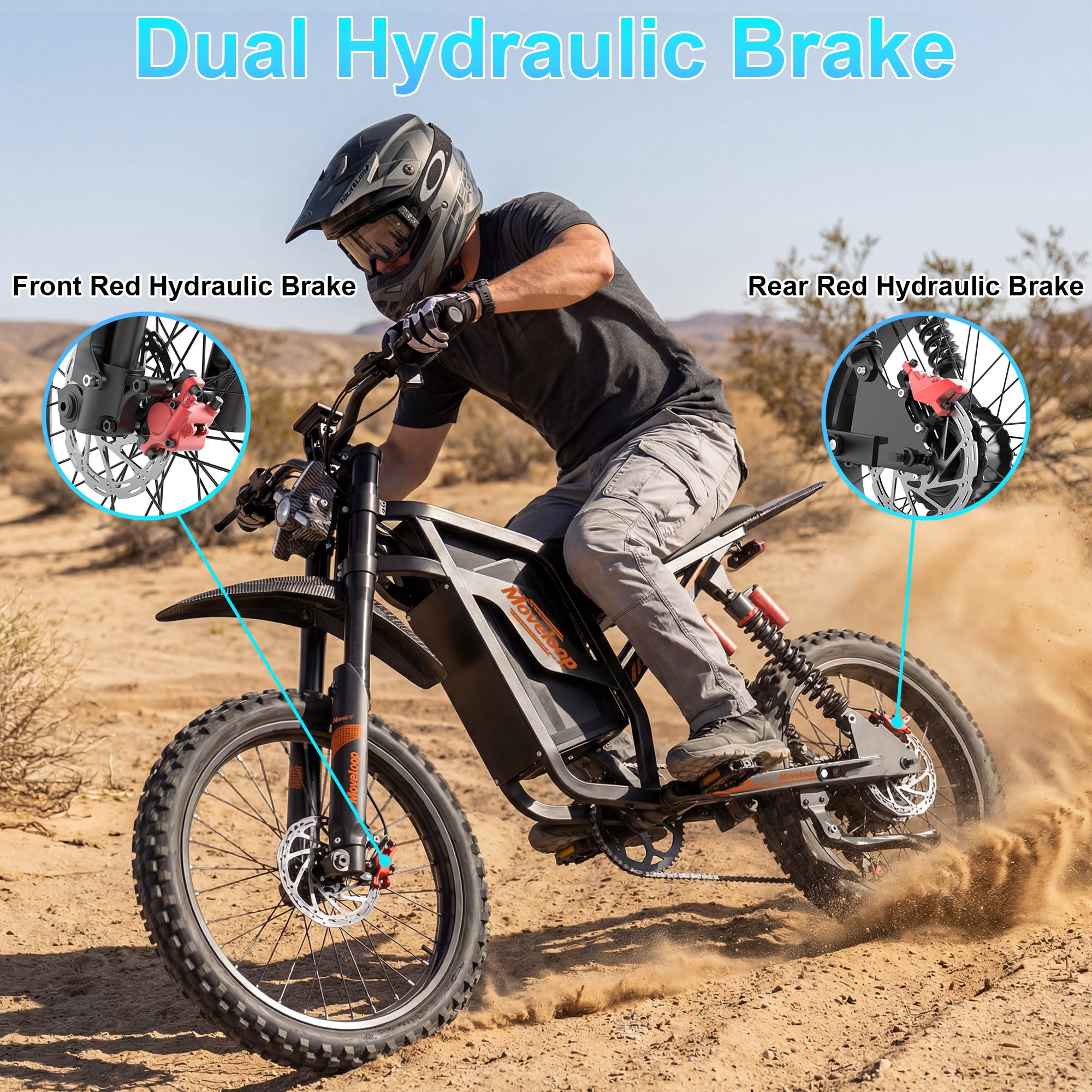 Moveloop Electric Bikes for Adults, 3000W Peak 35MPH Dirt Ebike, 48V 22.4AH Battery, 19" Off-Road Tire Electric Mountain Bike, UL2849, NFC Unlock