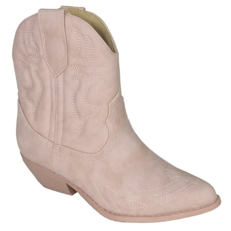 

Soda Women Cowgirl Cowboy Western Stitched Ankle Boots Pointed Toe Short Booties RIGGING-S Pink 7