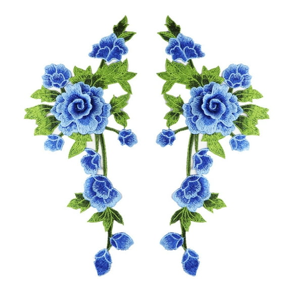 Namzi 2 Pcs Peony Flowers Patches Fabric Sew on Appliques Costume Dress Clothing Stickers Accessories,Blue