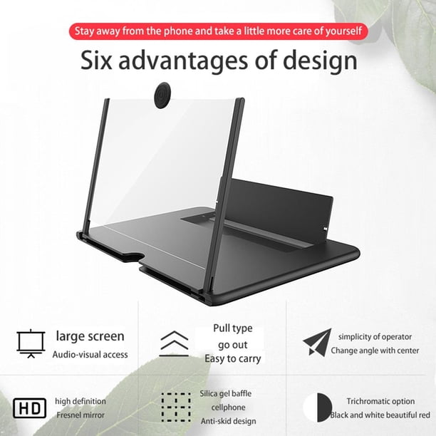 Lupa de pantalla de teléfono móvil 3D de 12 pulgadas Soporte de amplificador de video HD (negro)