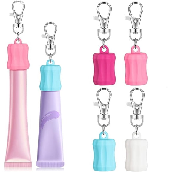 MODANU 4 Pcs Lip Gloss Keychain, Silicone Lipgloss Holder Keychain, Colorful Portable Lip Gloss Cap Keychains for Purse, Wallet, Backpack, Key Charm Accessories, 4 Colors