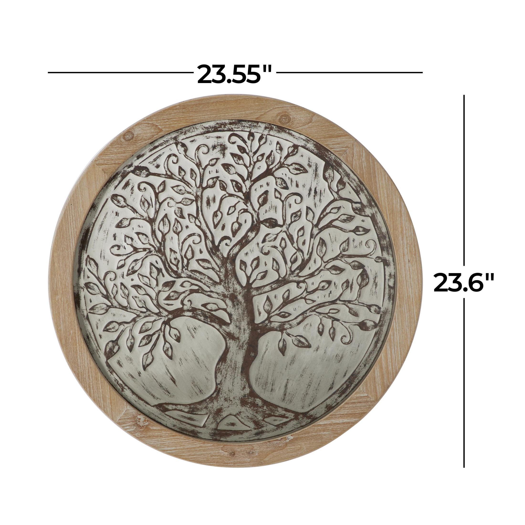 DecMode Brown Wooden Embossed Tree Wall Decor