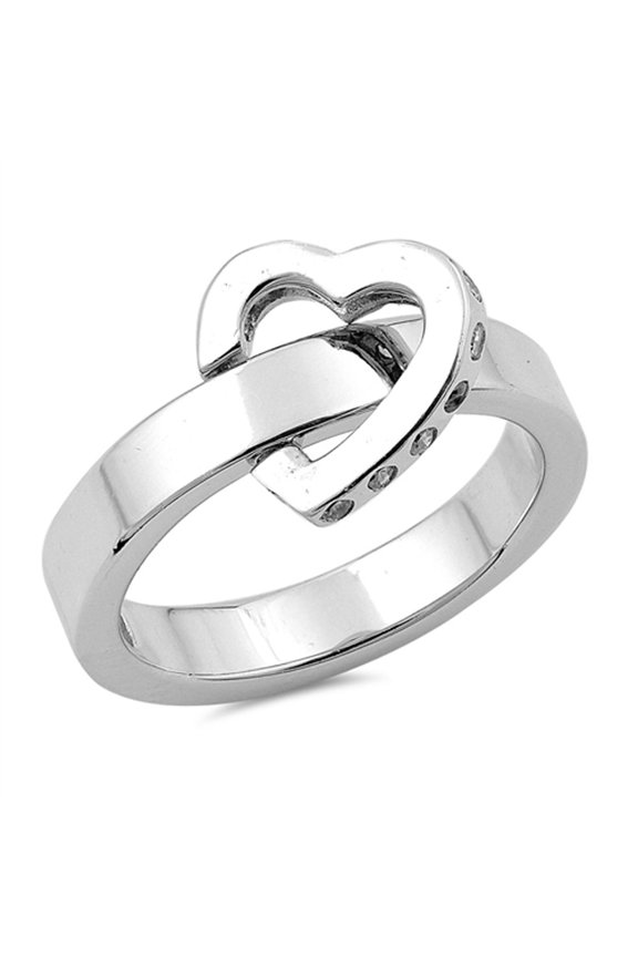 Heart Knot Buckle Clear CZ Promise Ring .925 Sterling Silver Band White Jewelry Female Size 5