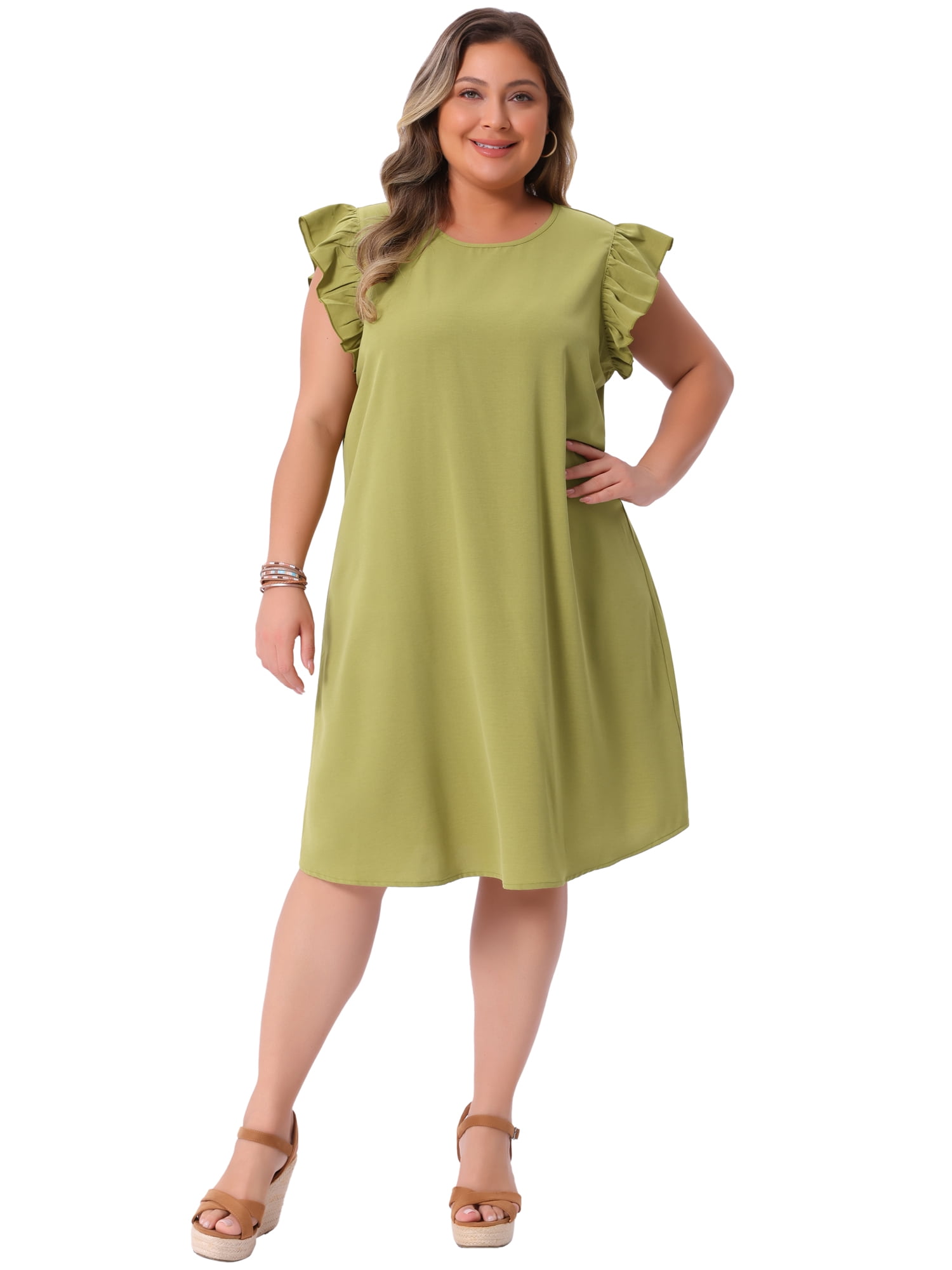 DARING DIVA Women's Plus Size Flare Sleeve Sleeveless Tank Dress 4X Green