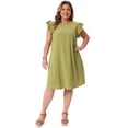 thumbnail image 3 of DARING DIVA Women's Plus Size Flare Sleeve Sleeveless Tank Dress 3X Green, 3 of 6