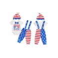 thumbnail image 2 of vera natura 4th of July Baby Boys Outfits Letter Print Short Sleeve Rompers Stripe Stars Print Suspender Long Pants Hat 3Pcs Clothes Set, 2 of 9
