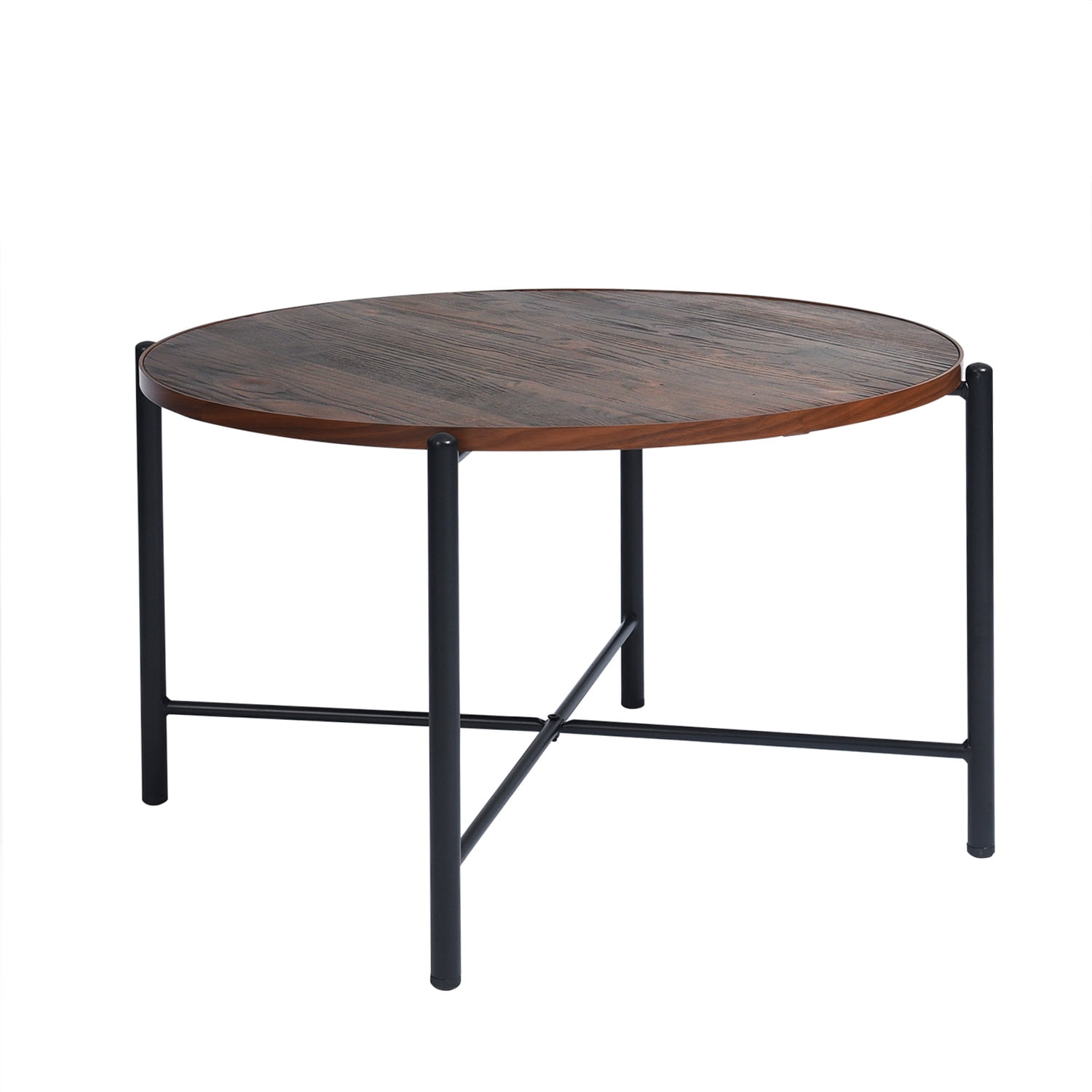 Kepooman Round Coffee Table, Rustic Wooden Surface Top & Sturdy Metal Legs Industrial Sofa Table for Living Room Modern Design Home Furniture Kepooman Round Coffee Table, Rustic Wooden Surface Top & Sturdy Metal Legs Industrial Sofa Table for Living Room Modern Design Home Furniture