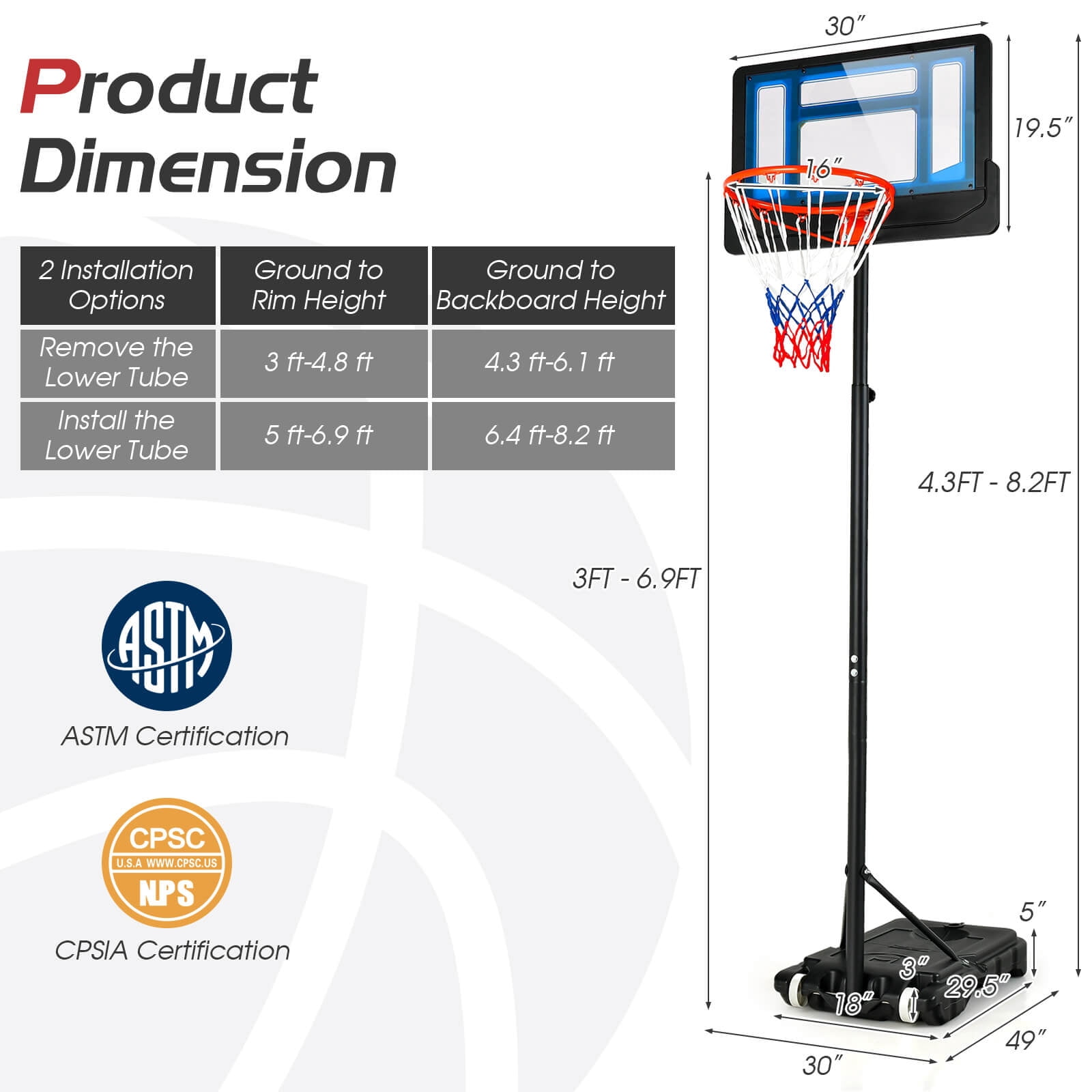 Infans Kids Basketball Hoop Portable Backboard System W/Adjustable Height Ball Storage
