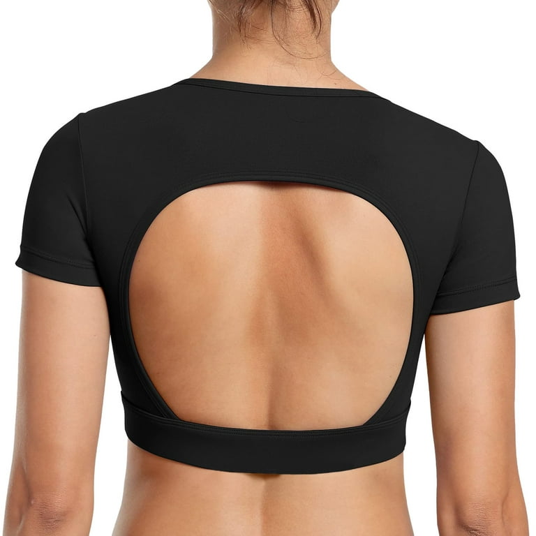 EHTMSAK Low Impact Sports Bra Short Sleeve Plus Size Bras for Women  Wireless Longline High Neck Strappy Sports Bras Medium Support Yoga Bra  Black L 