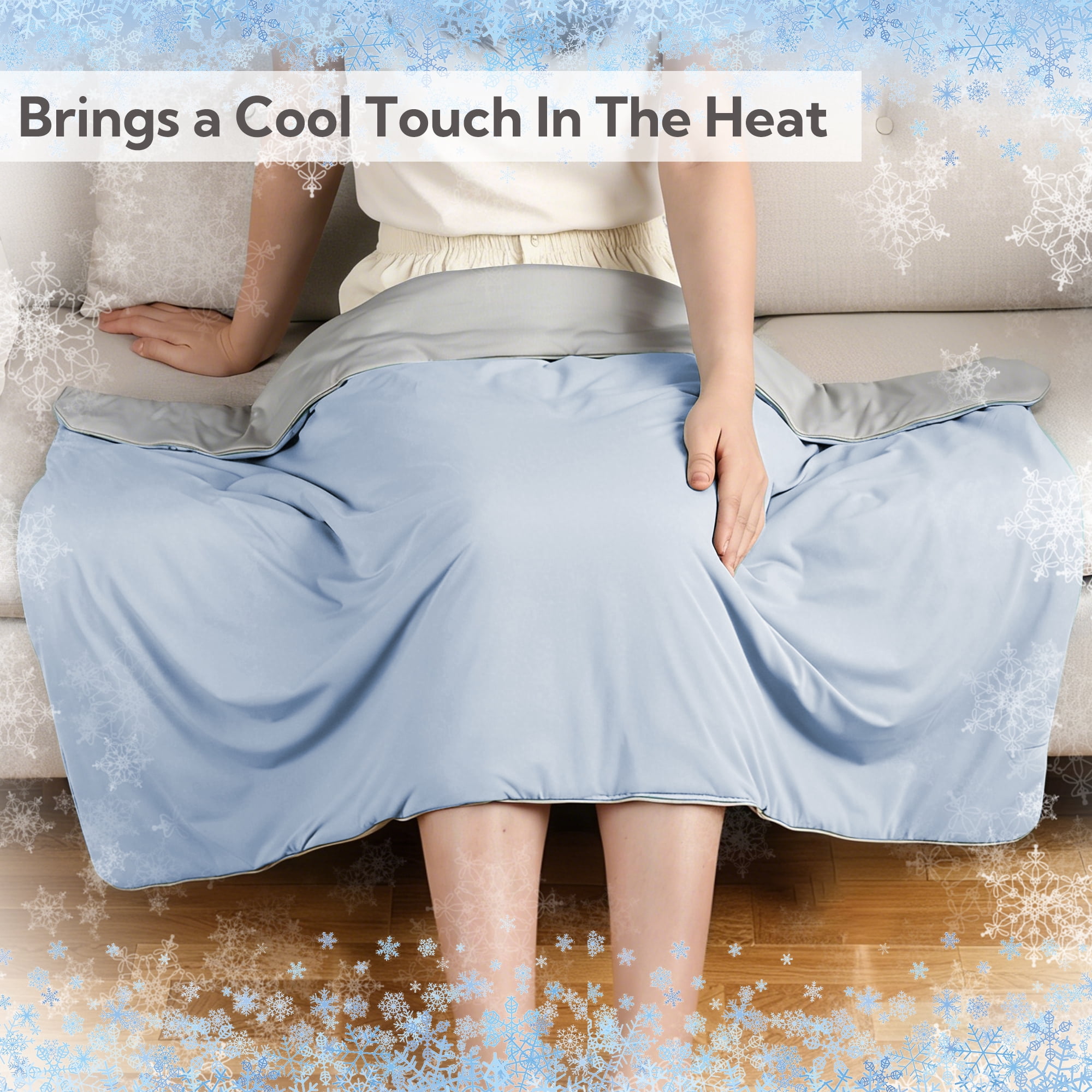 SUNNY HEAT Cooling Summer Comforter 28"x40", Cooling Blanket for Hot Sleepers, Lightweight Breathable Double-Sided Quilt, Mint Blue & Gray
