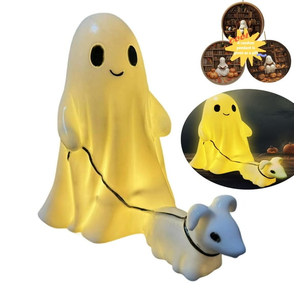 Halloween Ornament Ghost Walking Dog Statue,Display Statue Nightlight Ghost Walking Dog, Warm Lighted Indoor Figurine Lamps, Halloween Dog Light, Cute Decorations for Party, Home, Bedroom