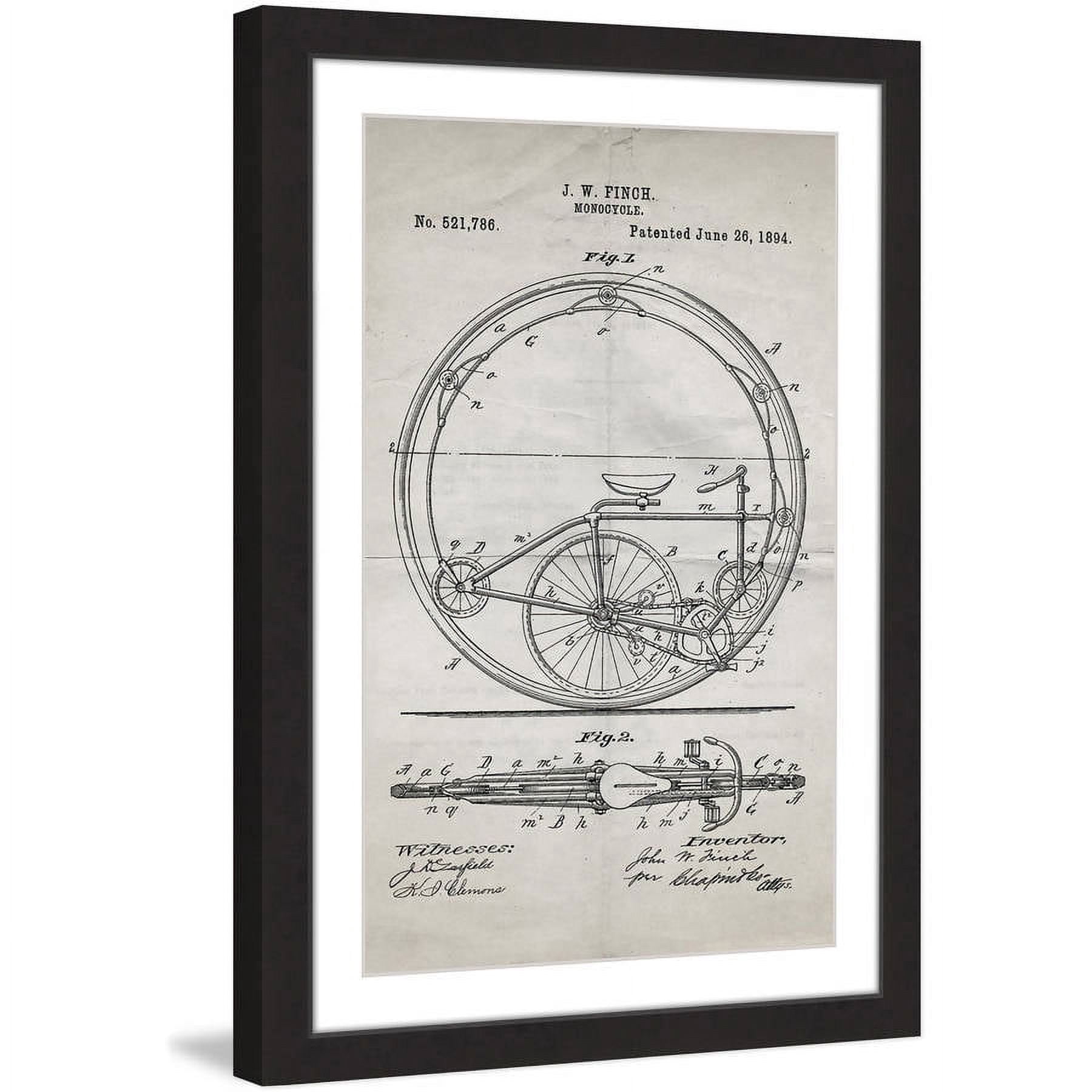 "Monocycle 1894 Old Paper" Framed Painting Print