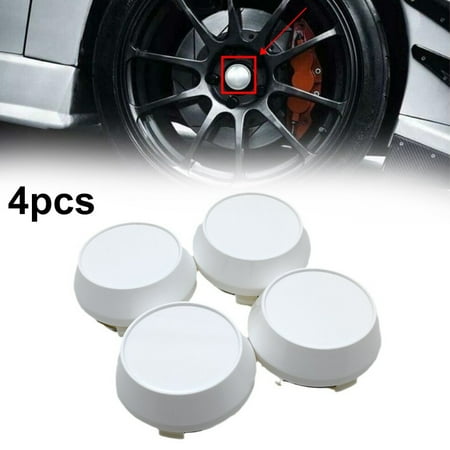 60mm White Base Wheel Center Cap for Cars - Chrome Rim Hub Cap Set of 4