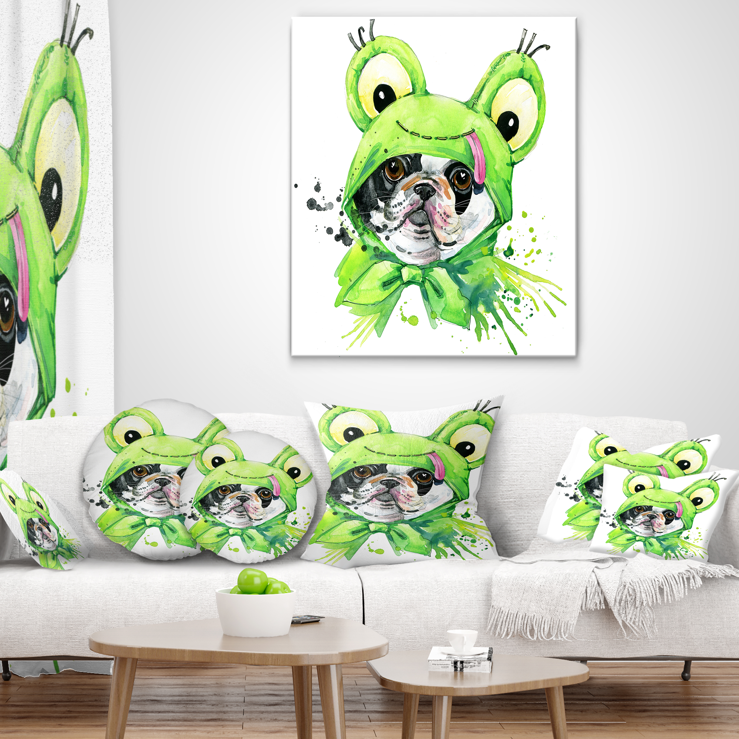Designart French Bulldog Illustration - Animal Throw Pillow - 12x20