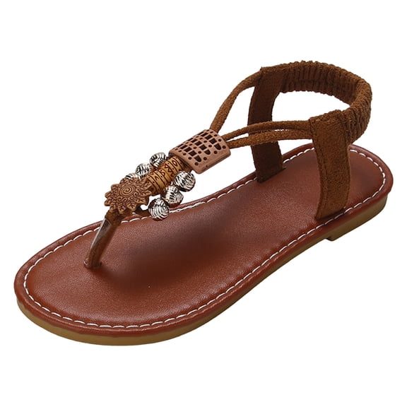 KPOPLK Flower Sandals for Girls Toddler Dress Sandals with Buckle Strap Open Toe Summer Shoes for Flower Girl Wedding Party Toddler Girl Sandals Size 2.5,Brown