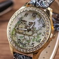 thumbnail image 3 of Owl Watch Crystal Stones Black Rose Design Band Glow in the Dark Hands Two Owls Wrist Watch-235, 3 of 4