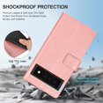 thumbnail image 6 of Wallet Case for Google Pixel 6, 5 Card Slots Magnetic Closure Zipper Pocket Handbag PU Leather Flip Case with Wrist Strap TPU Kickstand Full Protection Cover - Rose Gold, 6 of 9