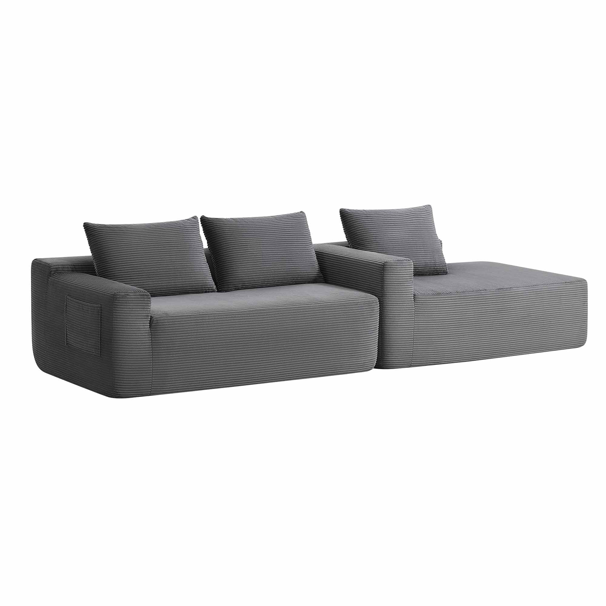 Lunale L-Shaped Modular Sectional Sofa with Movable Chaise, 3-Seater Boneless Cloud Couch for Living Room, Gray(Right Facing Chaise)