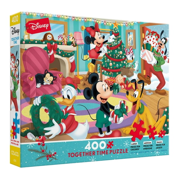 Ceaco 400-Piece Disney Holiday Together Time Mickey & Friends Holiday Interlocking Jigsaw Puzzle