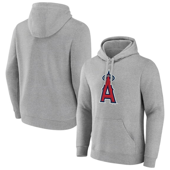 Men's Heather Gray Los Angeles Angels Official Logo Fitted Pullover Hoodie