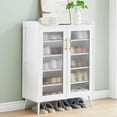 thumbnail image 3 of 5-Tier Shoe Cabinet with Glass Front Doors, Durable Storage Organizer Featuring Reinforced Support Legs, Modern Shoe Rack for Entryway or Front Door, White Finish, 3 of 6
