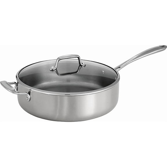 YANGLI Tri-Ply Clad Stainless Steel 6-Quart Saute Pan with Glass Lid, Induction-Ready, Dishwasher-Safe, NSF-Certified