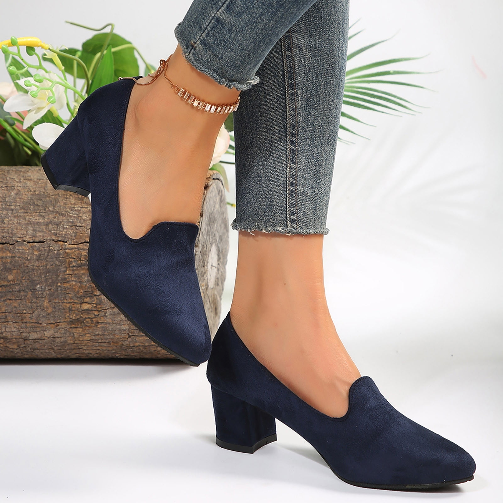 Adult Women Shoes Size 5 Womens Shoes Casual Ladies Suede Comfortable Casual Breathable Shallow Mouth Thick Heeled Big Size Casual Shoes Female