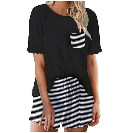 

Aueoeo Womens Lounge Sets Women s Pajamas Set Leopard Print Short Sleeve Top and Shorts 2 Piece Loungewear Set Sleepwear Ladies Pjs Sets