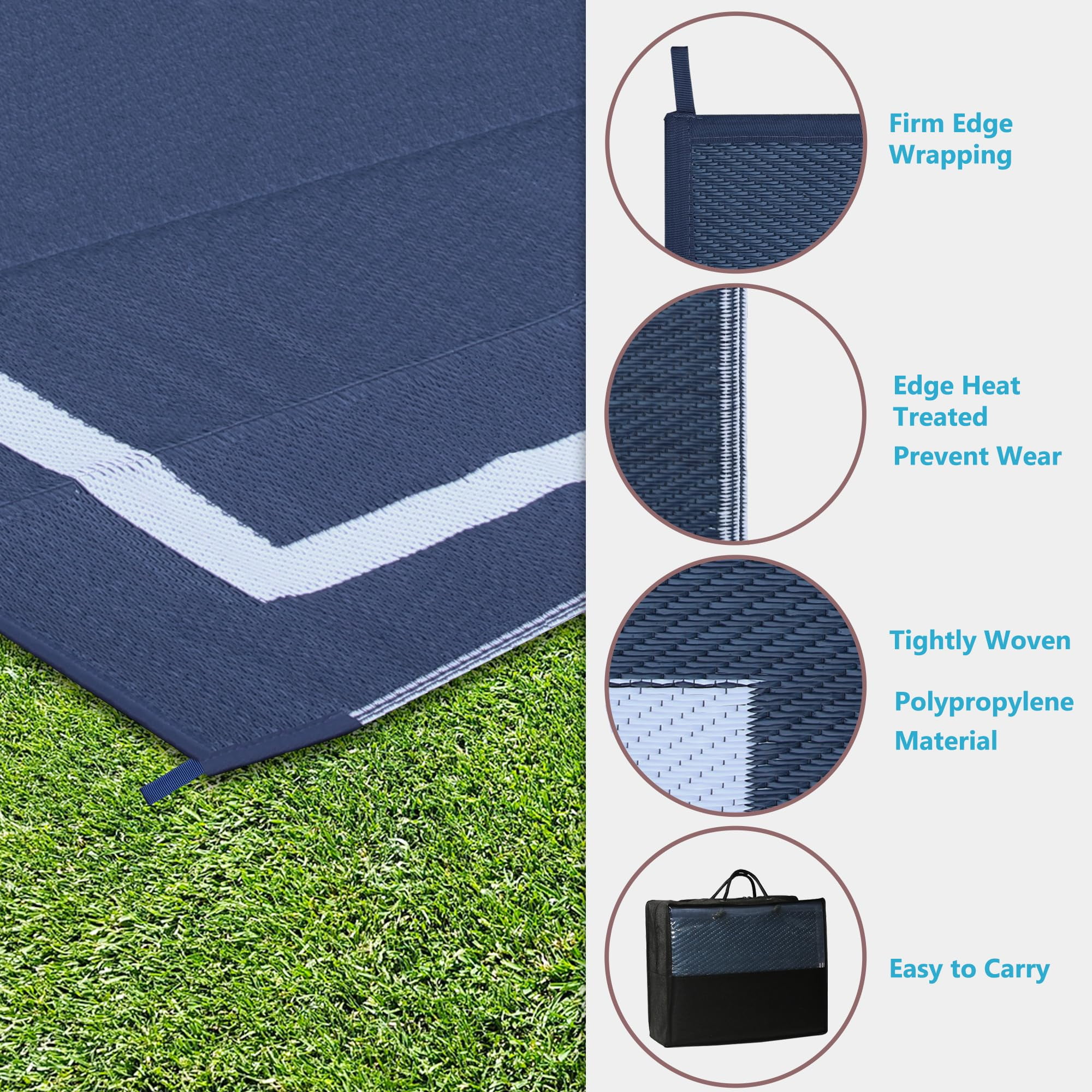 Bibana 5ft x 8ft Outdoor Rug, Reversible Waterproof Plastic Straw Mat for Patio, Deck, RV, Porch, Balcony & Backyard, Indoor/Outdoor Floor Carpet (Blue)