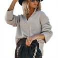 thumbnail image 1 of Suéter de mujer con cremallera de un cuarto de manga larga informal suelto con cuello en V sudadera de punto para mujer gris M, 1 of 6