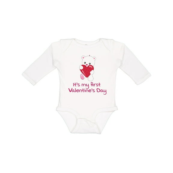 Inktastic It's My First Valentine's Day Boys or Girls Long Sleeve Baby Bodysuit