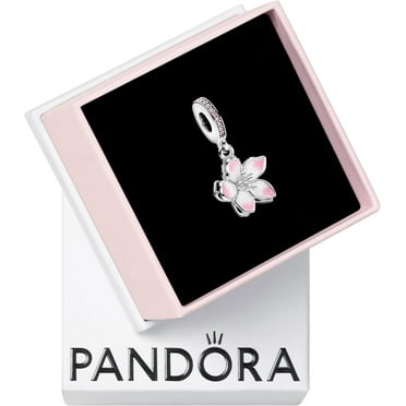 Cherry Blossom Dangle Charm - Gift for Her - Compatible Moments - Sterling Silver, Cubic Zirconia & Enamel - with Gift Box