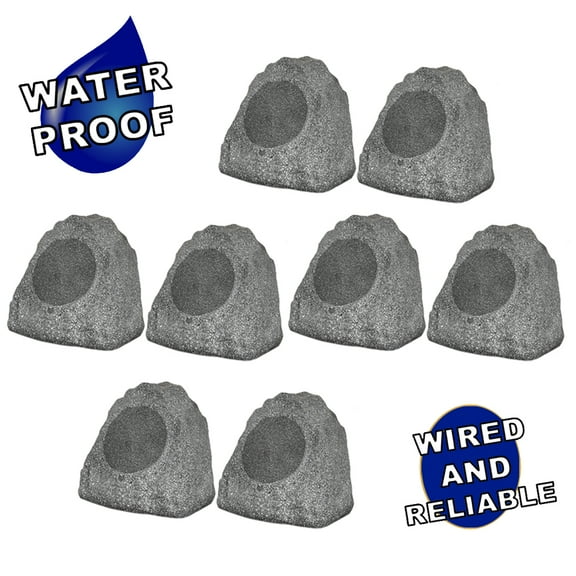 Theater Solutions 8R8G Outdoor Granite 8" Rock 8 Speaker Set for Deck Pool Spa Yard Garden