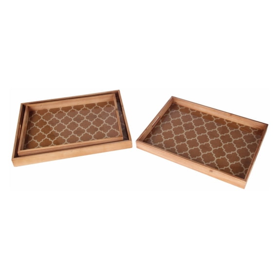 3 Pc Wooden Tray Set