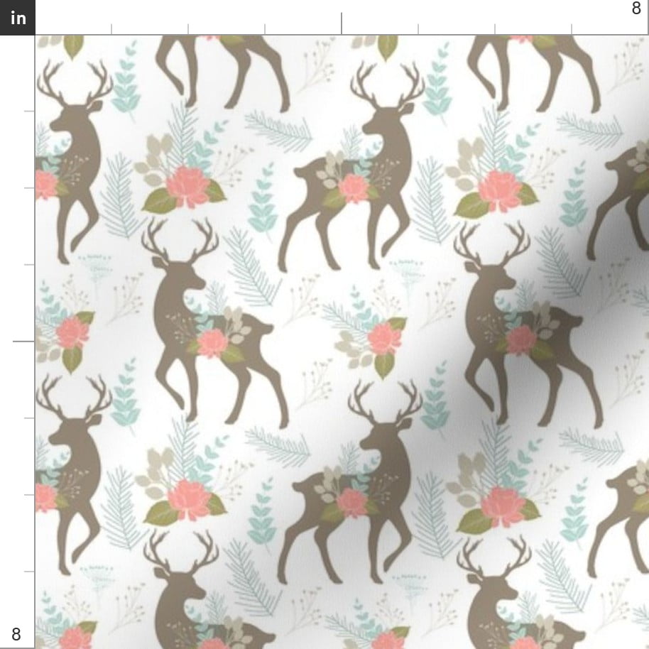 Kids Patterned fabric Pink flowers Deer fabric by the yard Deer in flowers Animals print Cotton fabric Bambi fabric Deer with baby