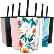 Simple Modern 16 oz Classic Tumbler with Straw & Flip Lid - 18/8 Stainless Steel Water Bottle Pattern: Florista