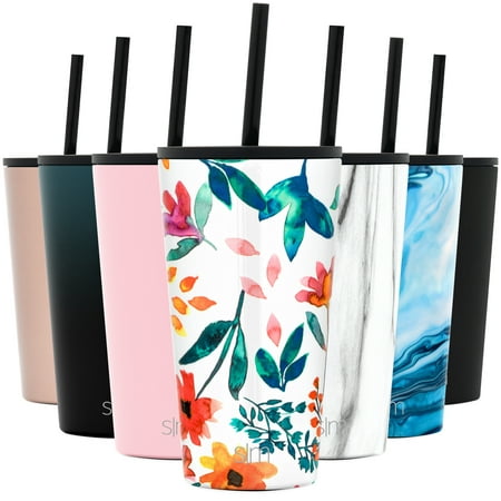 Simple Modern 16 oz Classic Tumbler with Straw & Flip Lid - 18/8 Stainless Steel Water Bottle Pattern: Florista