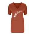 thumbnail image 4 of DeHolifer Women T Shirt Short Sleeve V-Neck Dandelion Printed Casual T Shirt Summer Fashion Blouse Tops Orange XL, 4 of 5