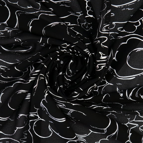 Zelouf Skye Abstract Foil Crepe Chiffon  , Sewing, DIY, Crafts Fabric by the Yard, Black/iron, 3 Yard