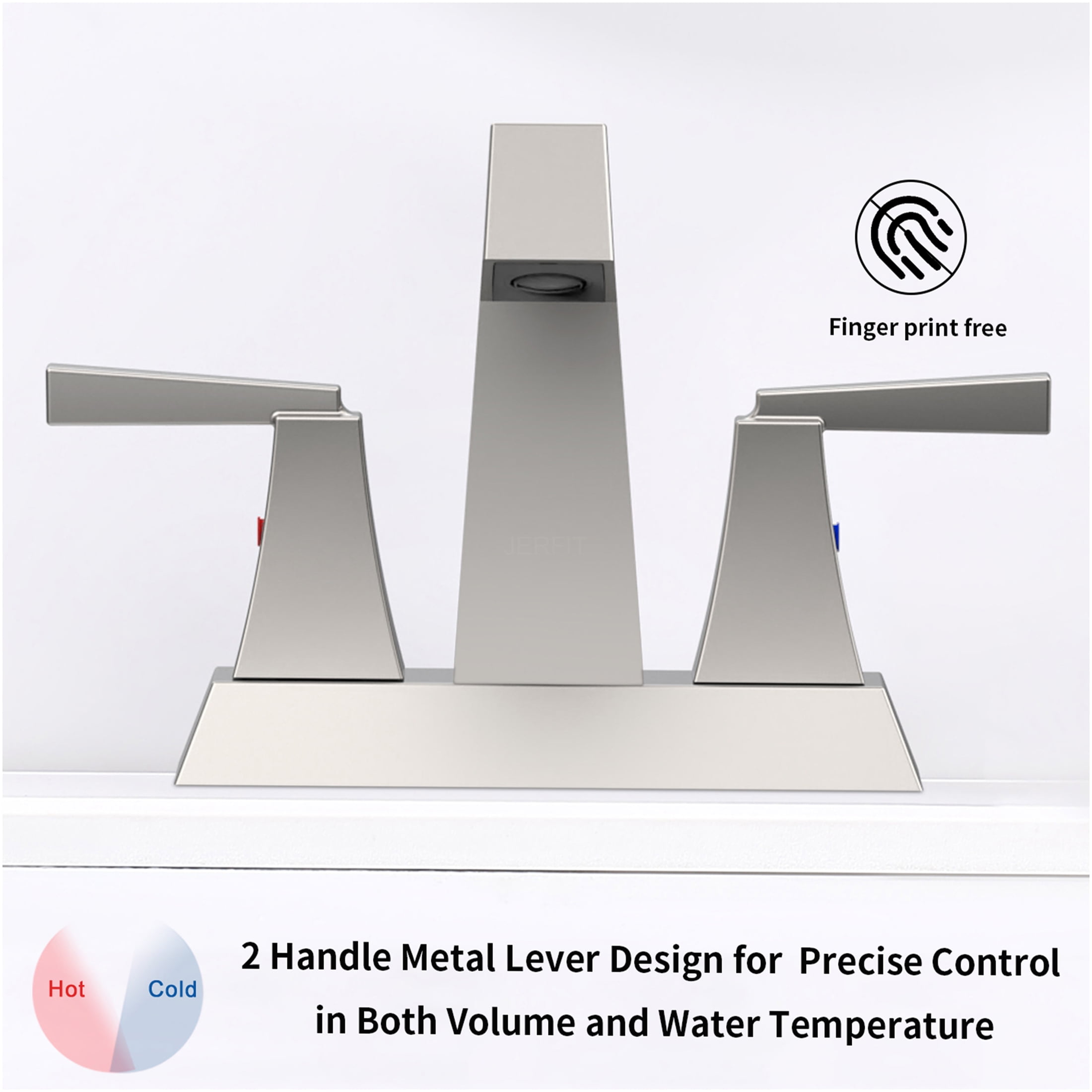 JERFIT 4-inch Centerset Bathroom Sink Faucet with Pop-Up Drain, Brushed Nickel Finish, 2-Handle Modern Vanity Faucet for 3-Hole Sink