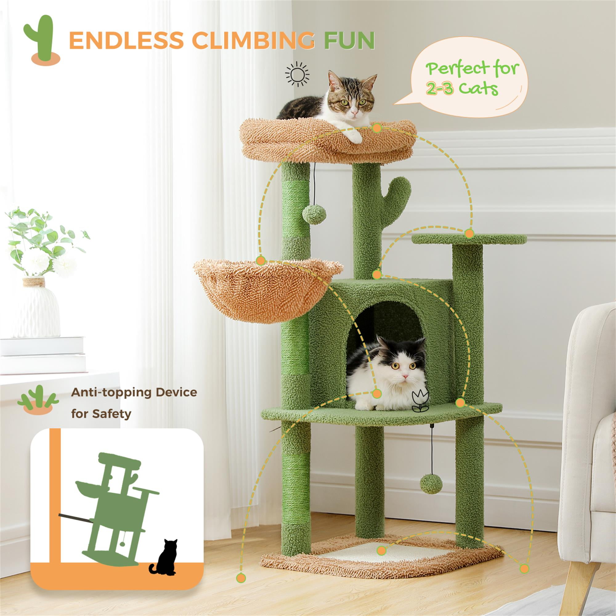 Kadyn 42" Cactus Cat Trees Towers for Indoor Cats with Scratching Mat and Posts, Cat Condo, Cat Tree House for Kitten, Green
