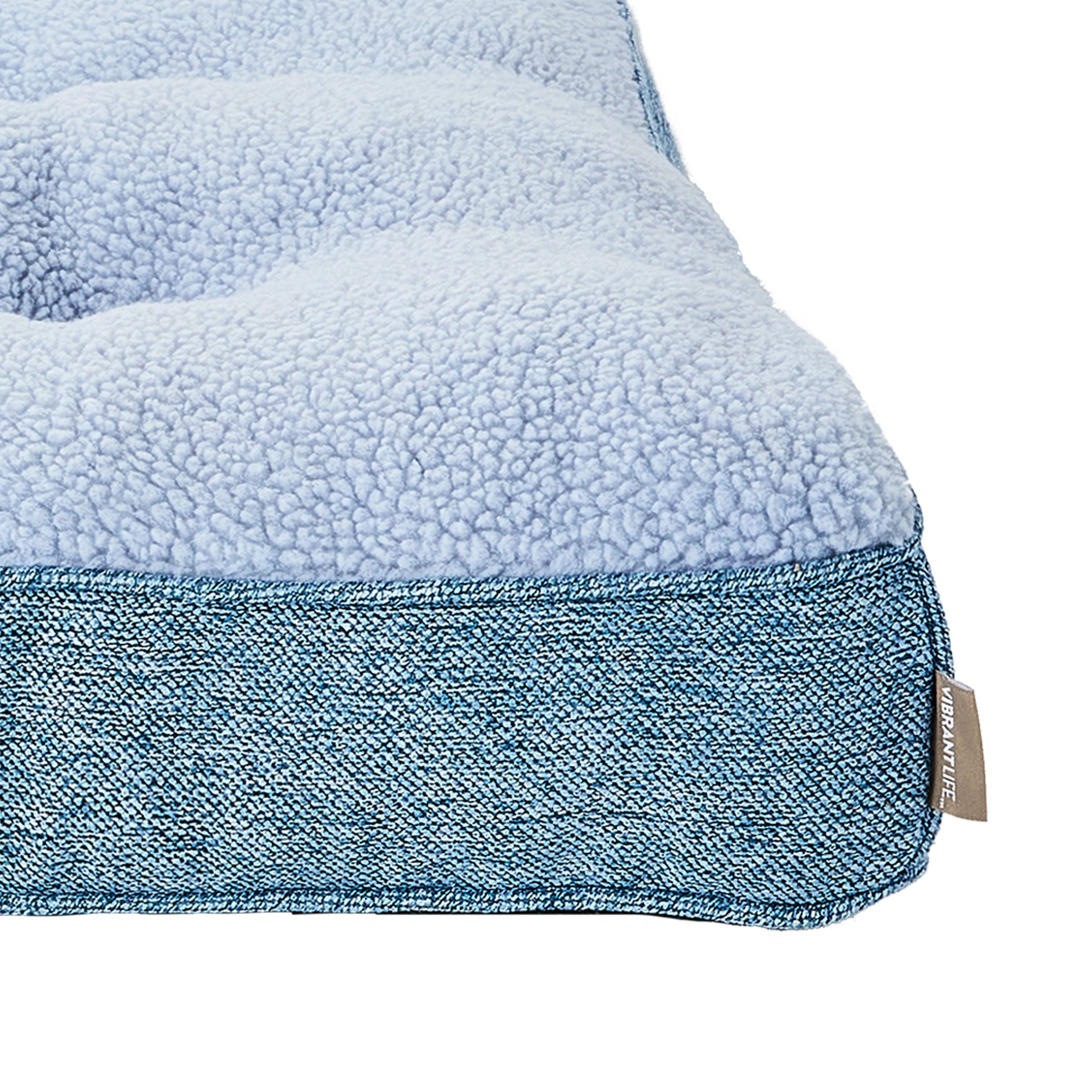 Vibrant Life Medium Tweed and Sherpa Orthopedic Dog Bed, Blue, 35" x 26"