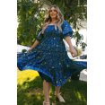 thumbnail image 4 of Womens Dresses Fashion new summer square neck open back strapping lantern mid-sleeve floral women's dress pleated skirt, 4 of 6