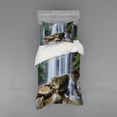 thumbnail image 2 of Ambesonne Landscape Bedding Set 4 Pcs, Tropical Waterfalls, Queen, White Green and Brown, 2 of 3