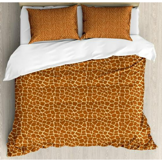 Earth Tones King Size Duvet Cover Set Giraffe Skin Background African Safari Animal Savannah Inspired Design Decorative 3 Piece Bedding With 2