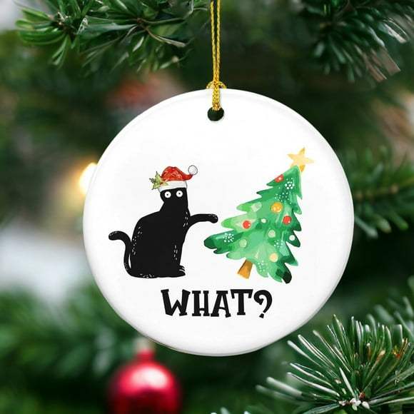 Funny Push Christmas Tree Cat What Decorations Christmas Cat What Decorations for Hanging Long Table Lamp Glass Shade Beads Happy Days Ornament Catcher String Lights Hummingbird Stained Glass Window